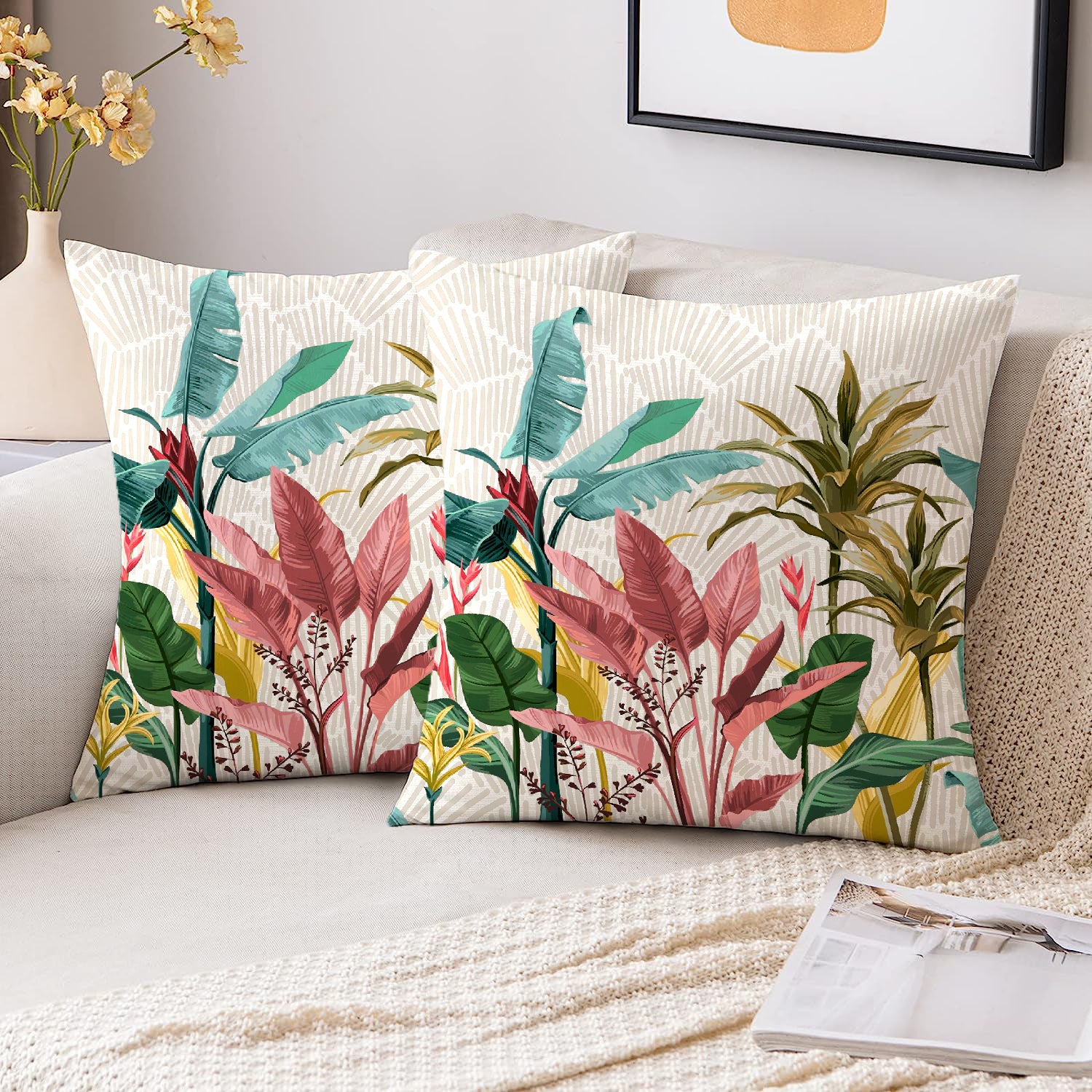 Hawaii Tropical Floral Printed Cushion Cover | Set Of 2