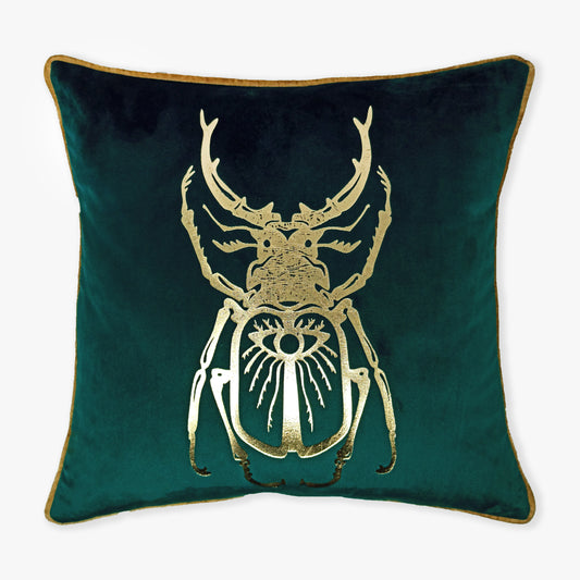 Blush Gold Beetle Foiled Emerald Green Cushion Cover