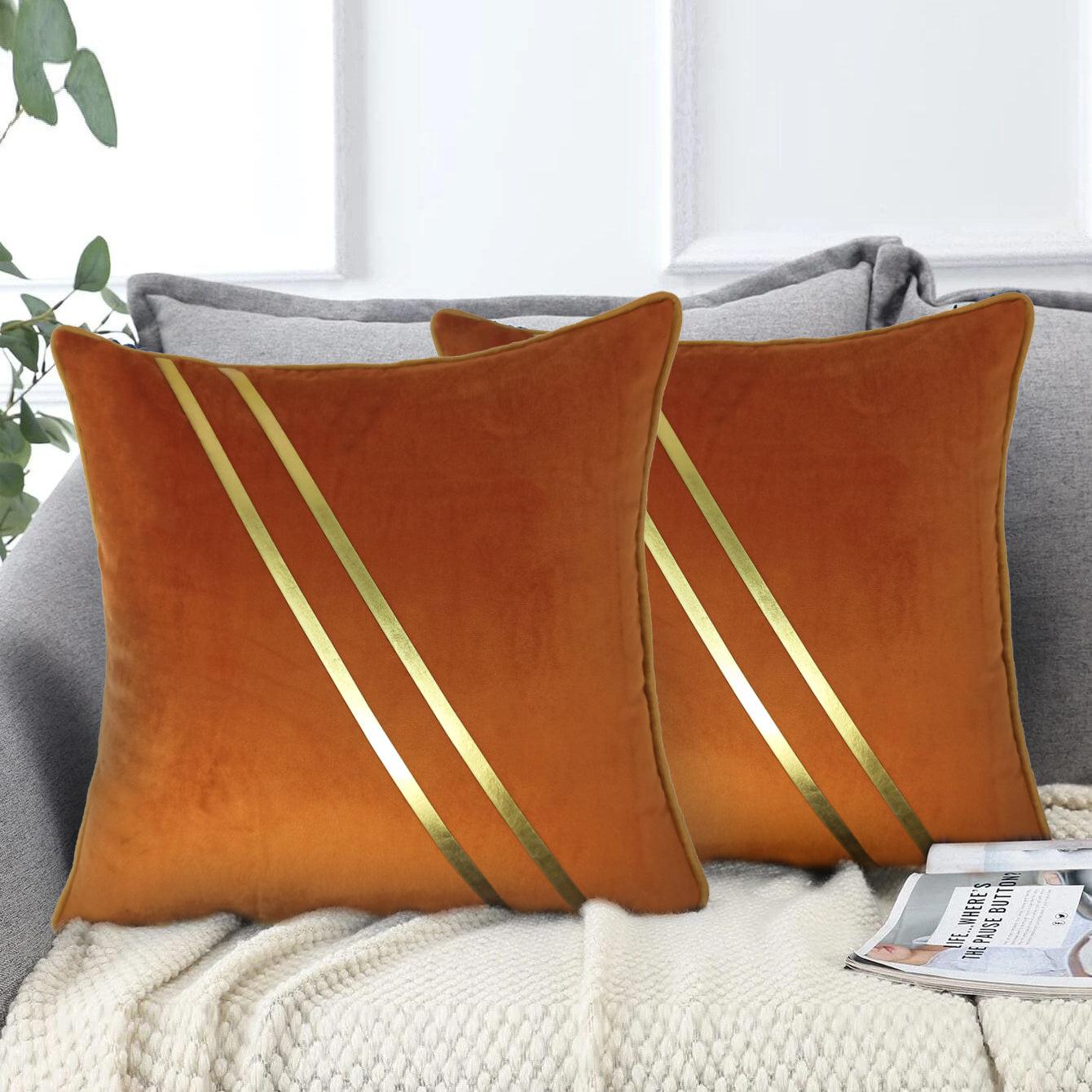 Ritz Golden Striped Cushion Cover | Set Of 2