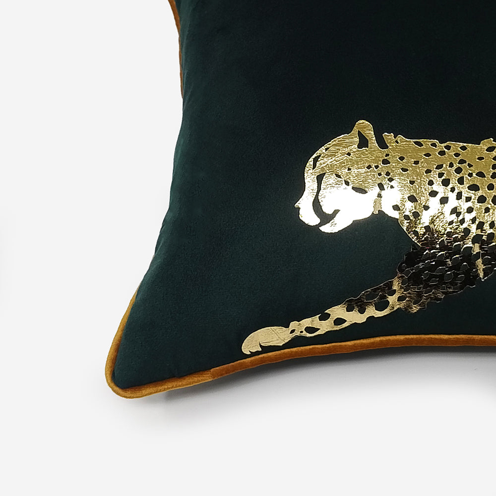 Glambition - Mineral Green Velvet & Gold Cheetah Cushion Cover