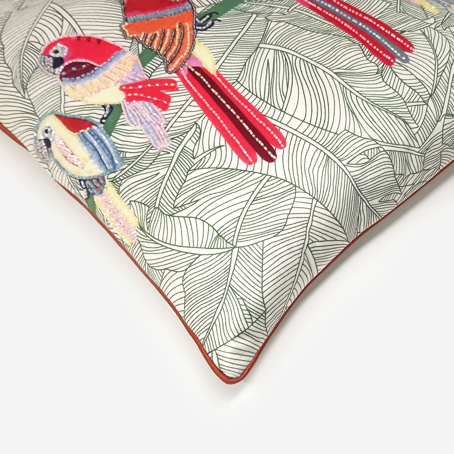 Macaw Beaded Parrots Cushion Cover