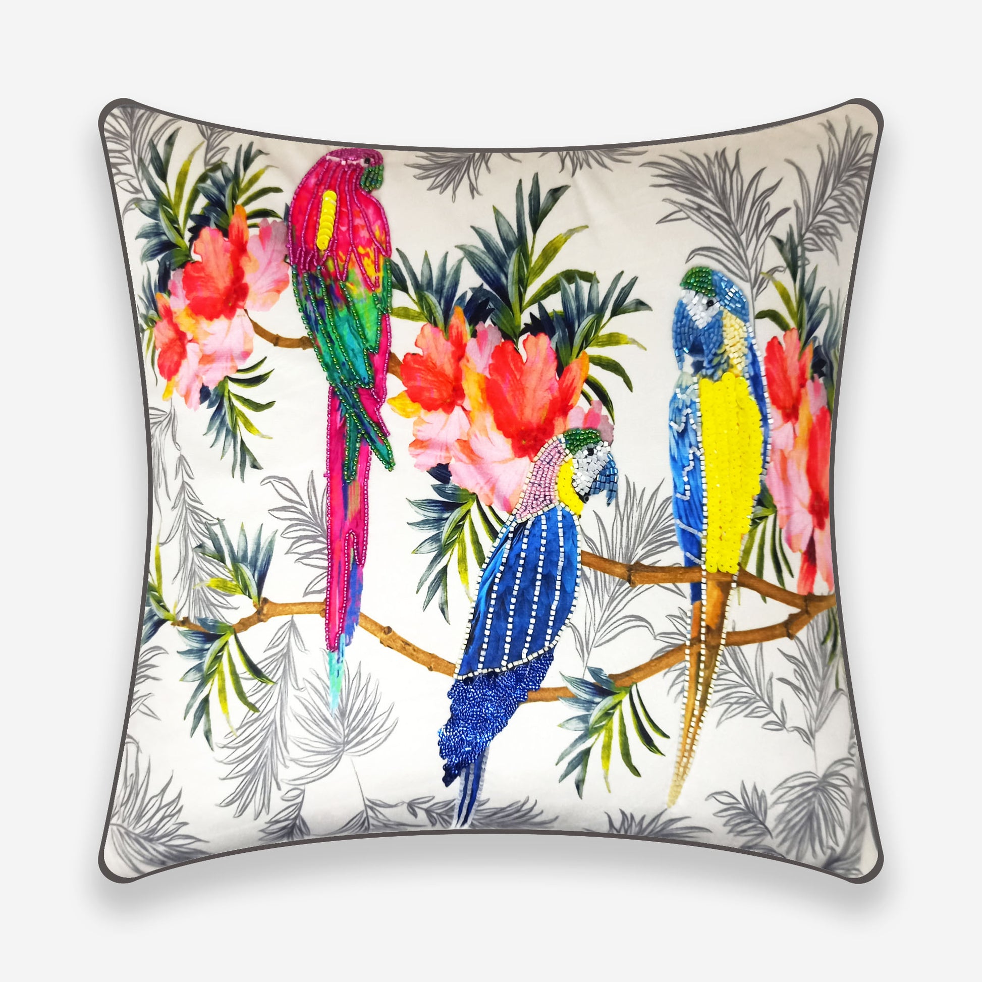 Scarlett Beaded Parrots Cushion Cover