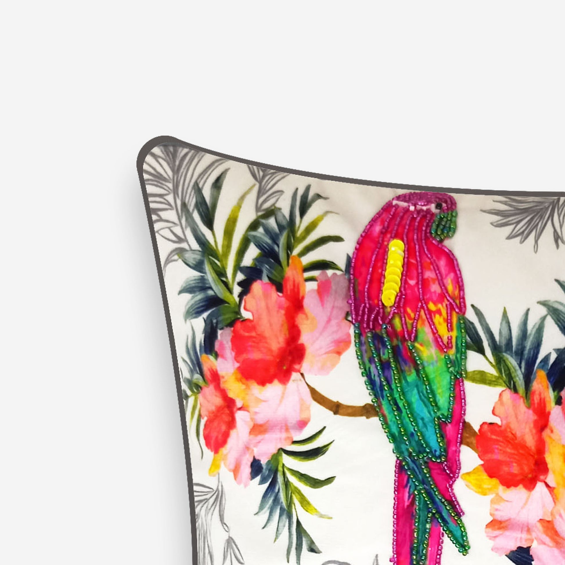 Scarlett Beaded Parrots Cushion Cover