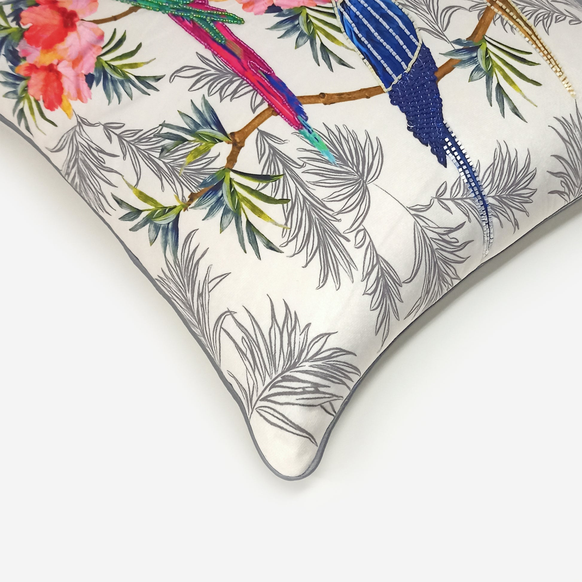 Scarlett Beaded Parrots Cushion Cover