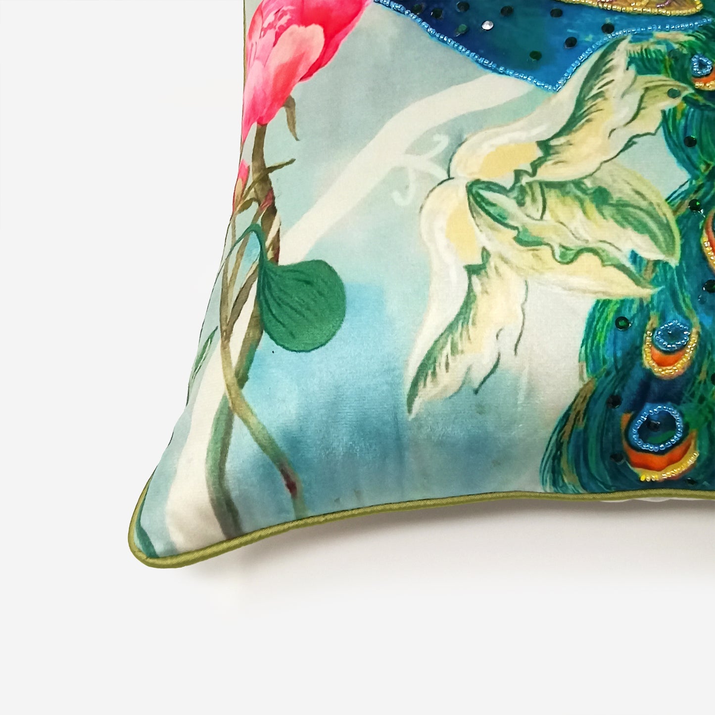 Mayura Beaded Peacock Cushion Cover