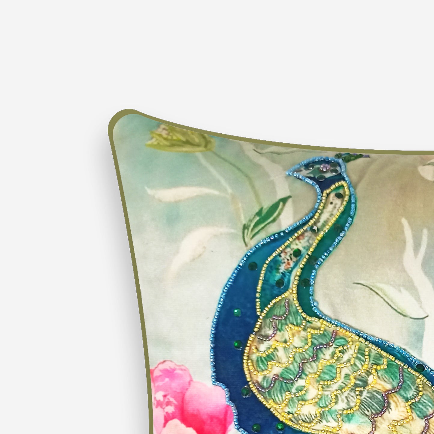 Mayura Beaded Peacock Cushion Cover