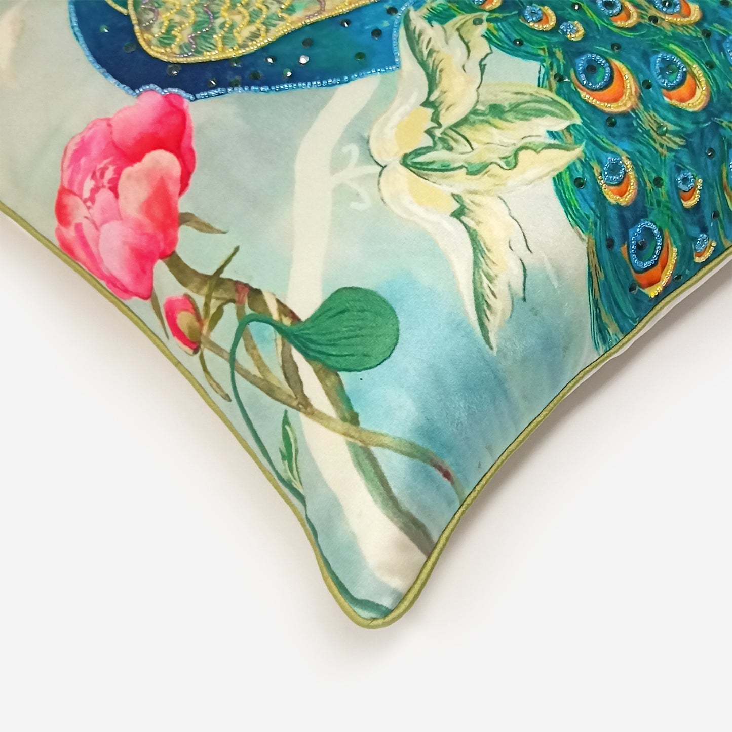 Mayura Beaded Peacock Cushion Cover