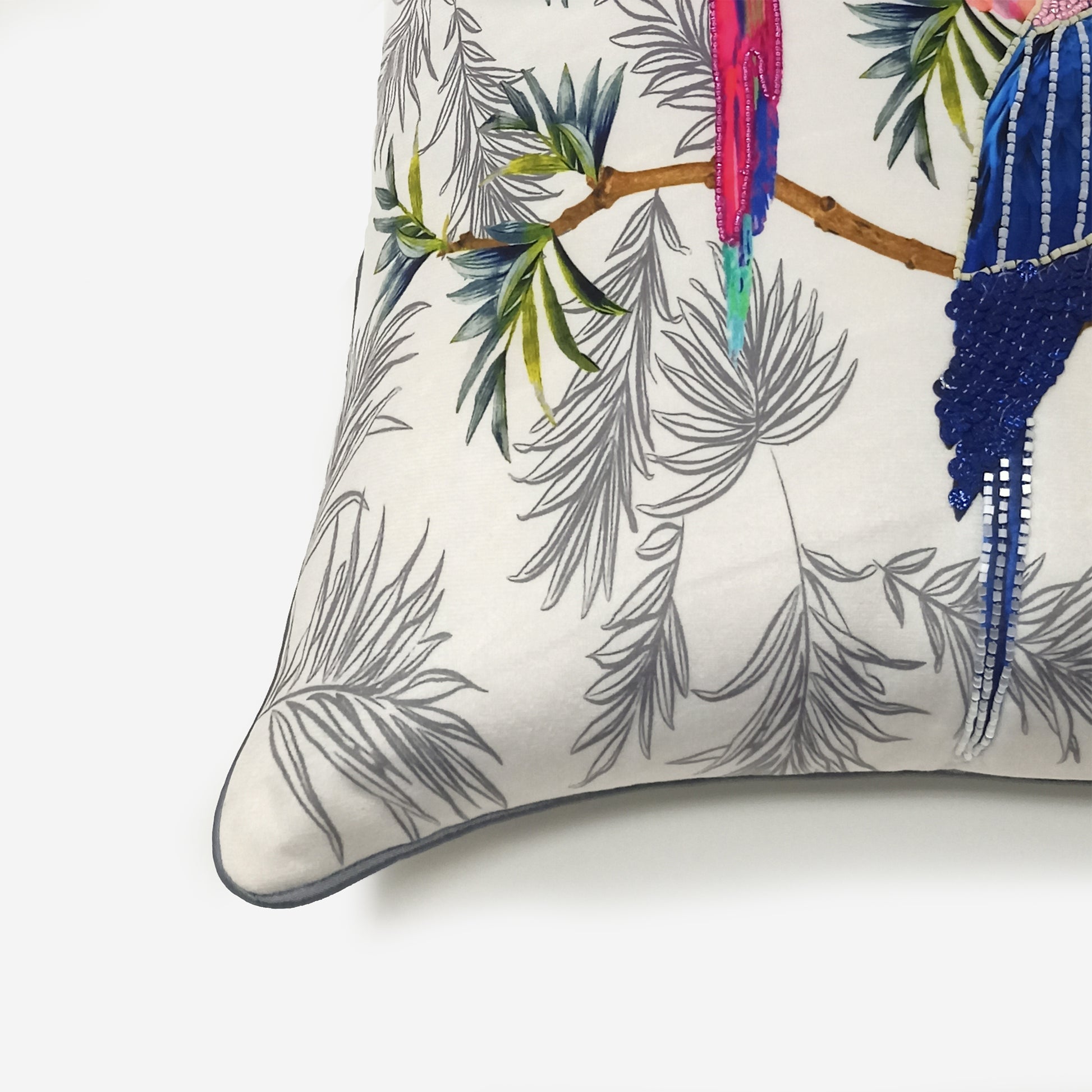 Scarlett Beaded Parrots Cushion Cover