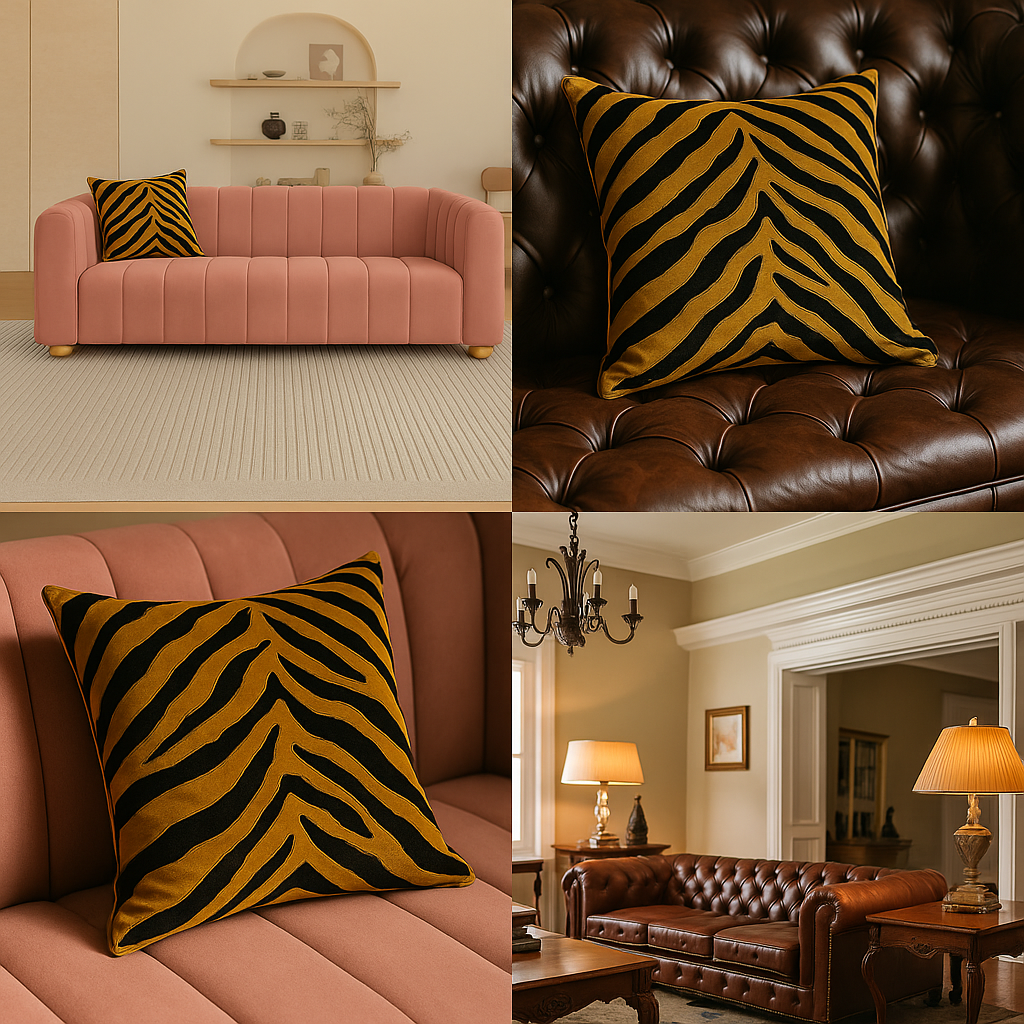 Golden Tiger Stripe Black Velvet Cushion Cover, 16x16 inch