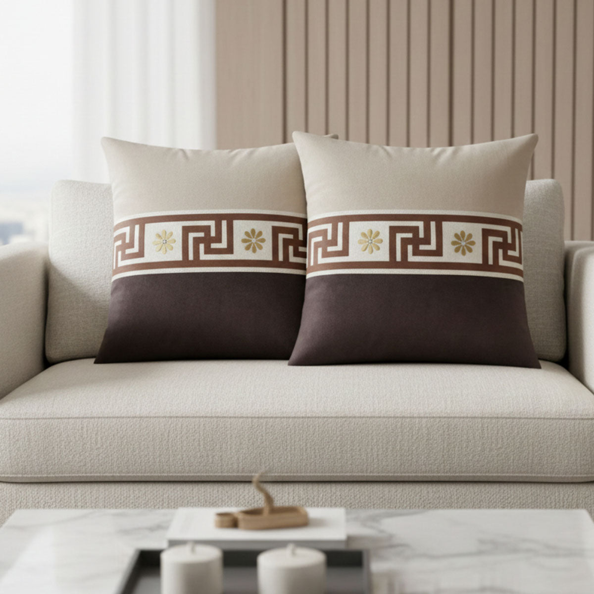Aristotle - Greek Key Motif Cushion Cover | Set of 2