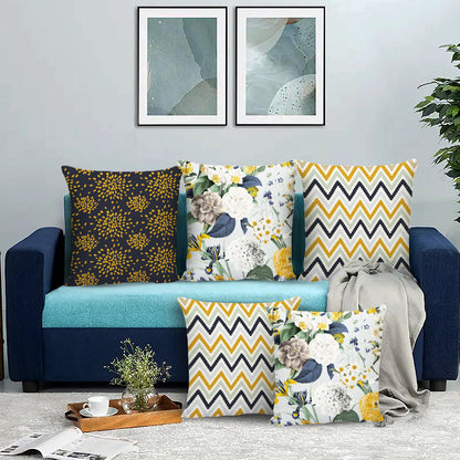 Celosia Floral Printed Cushion Covers Set of 5