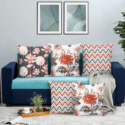 Antherium Floral Printed Cushion Covers Set of 5