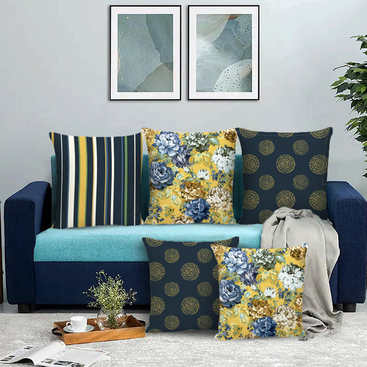 Hyacinths Floral Printed Cushion Covers Set of 5