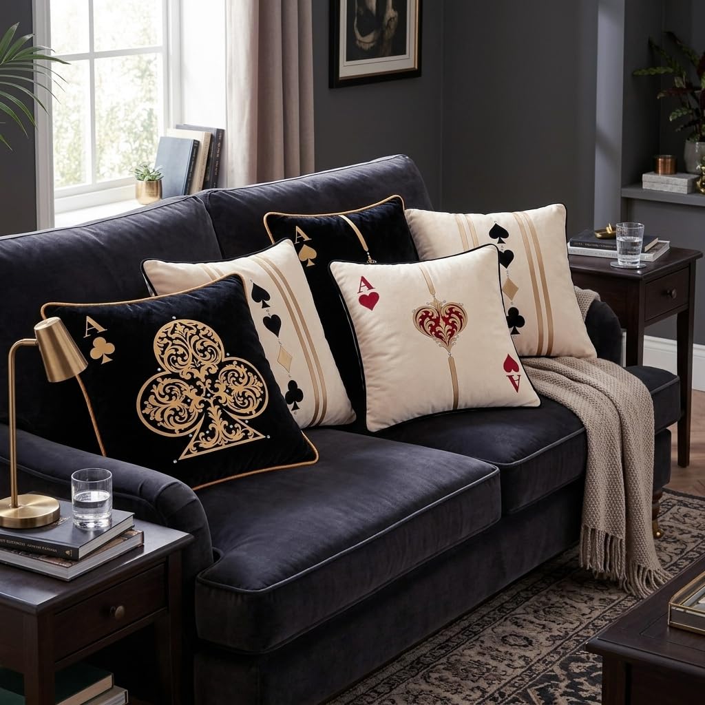 Casino Royale Velvet Cushion Cover (Set of 5), 16"x16"