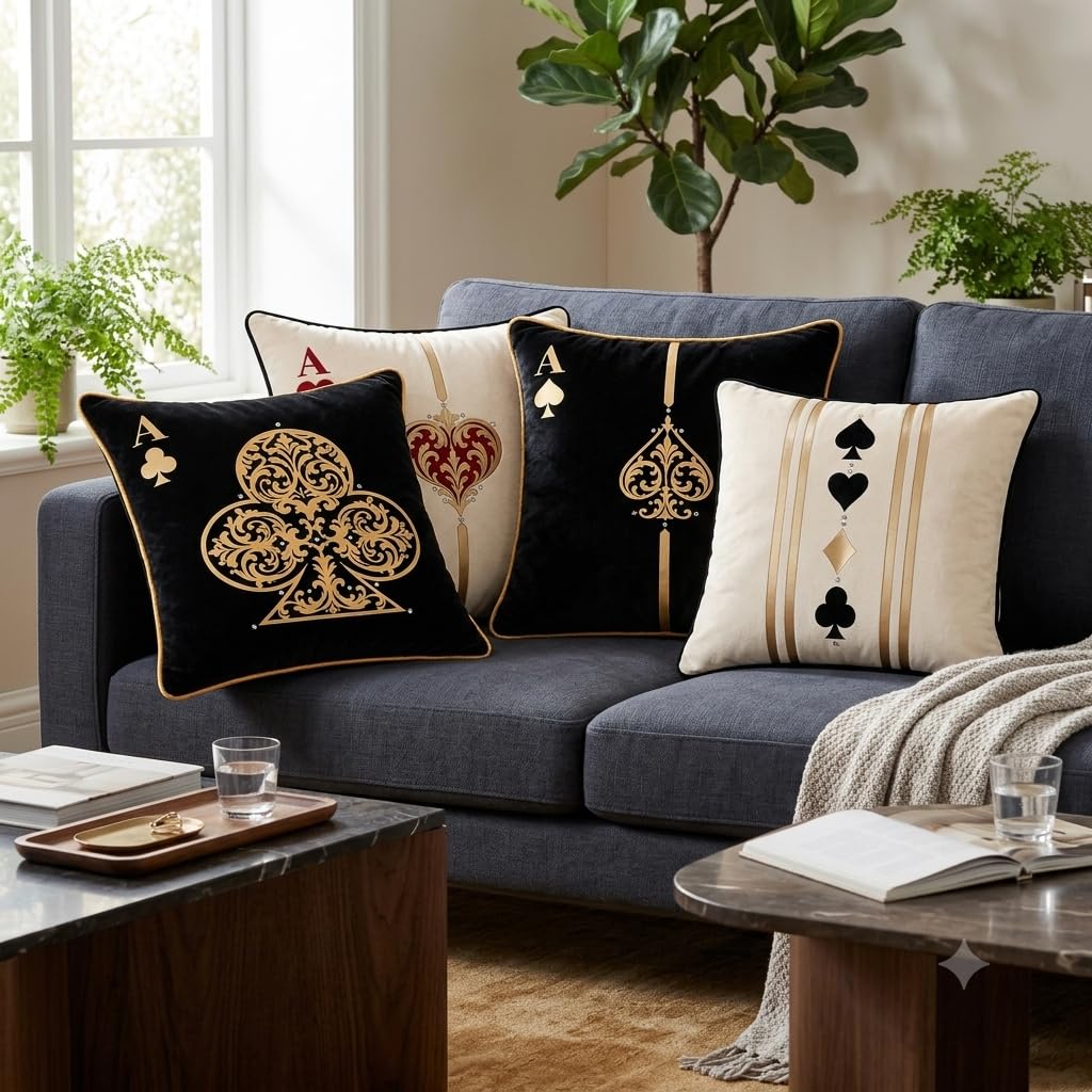 Casino Royale Velvet Cushion Cover (Set of 5), 16"x16"