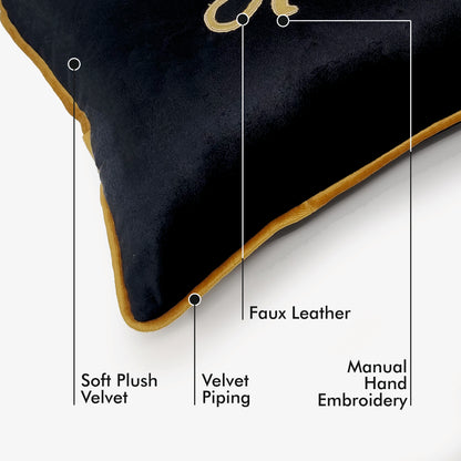 Catamount - Black Velvet & Gold Panther Lumbar Cushion Cover