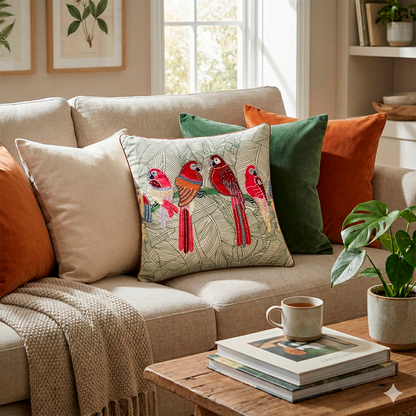 Macaw Beaded Parrots Cushion Cover