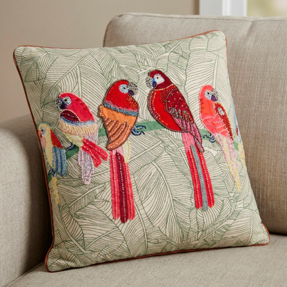 Macaw Beaded Parrots Cushion Cover
