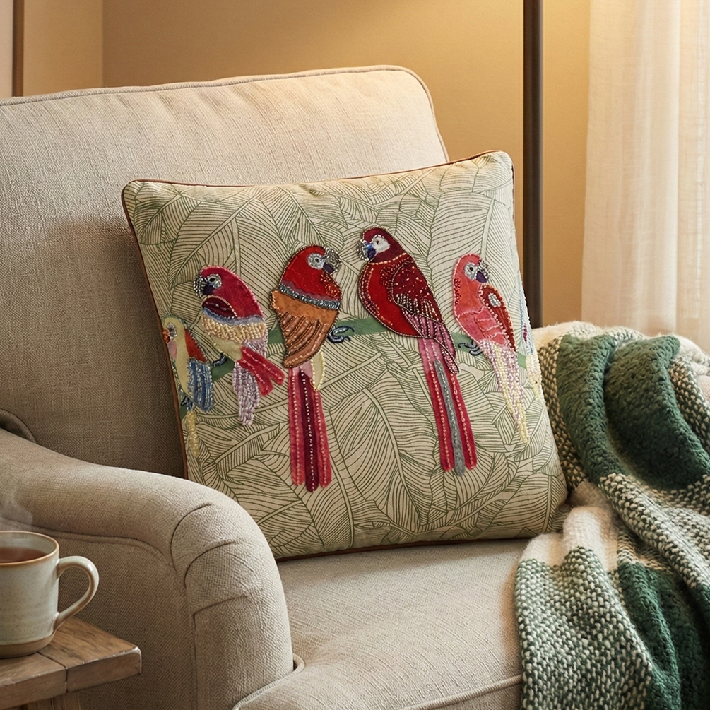 Macaw Beaded Parrots Cushion Cover