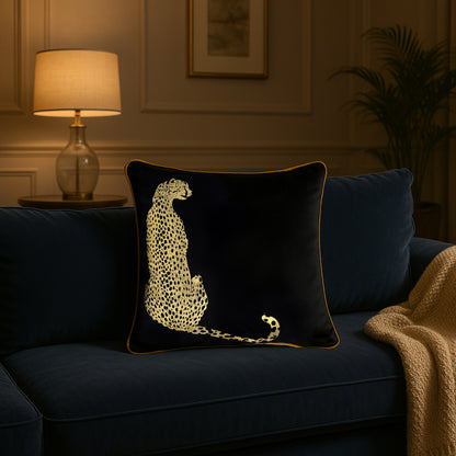 Nigeria - Black Velvet & Metallic Cheetah Cushion Covers | Set of 2