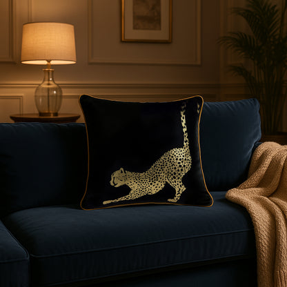 Nigeria - Black Velvet & Metallic Cheetah Cushion Covers | Set of 2