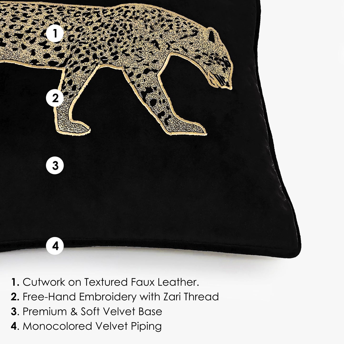 Black Velvet & Champagne Leopard Lumbar Cushion Cover