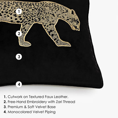 Black Velvet & Champagne Leopard Lumbar Cushion Cover