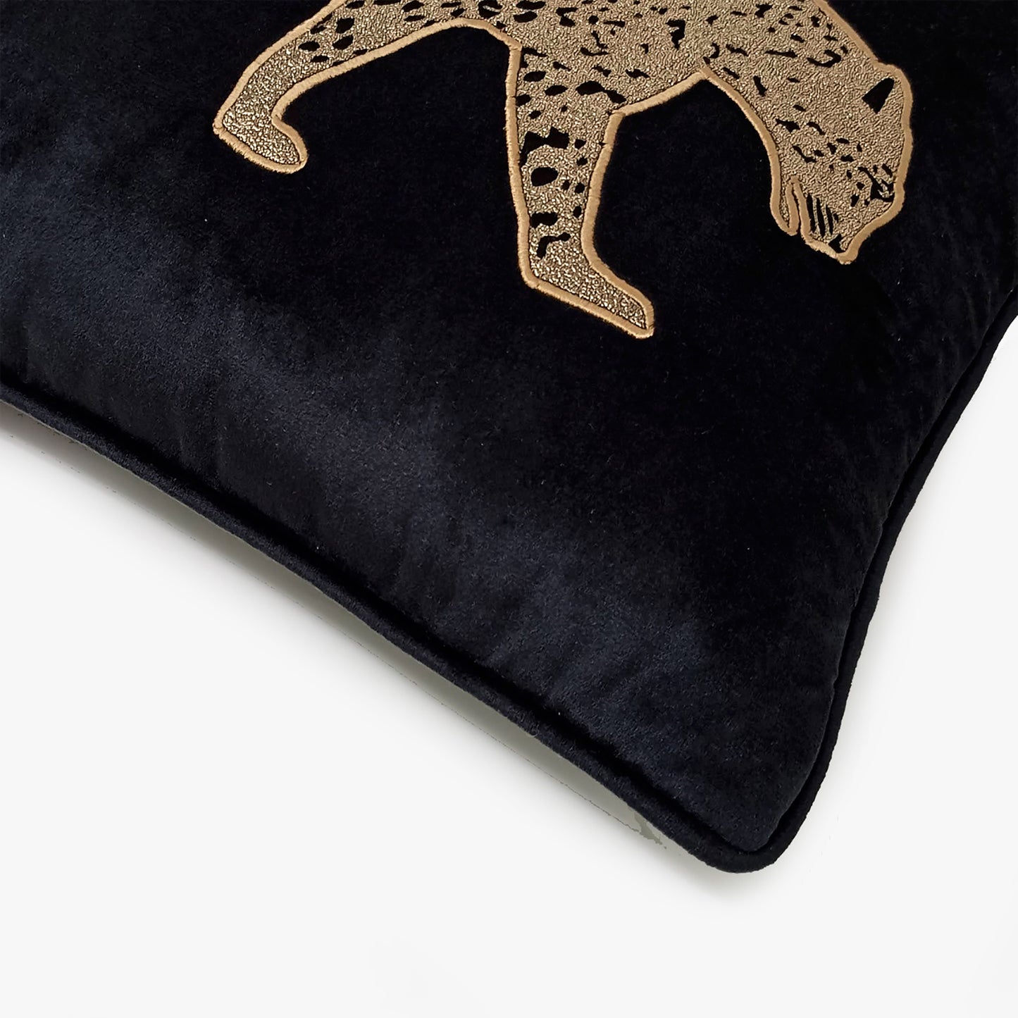 Black Velvet & Champagne Leopard Lumbar Cushion Cover