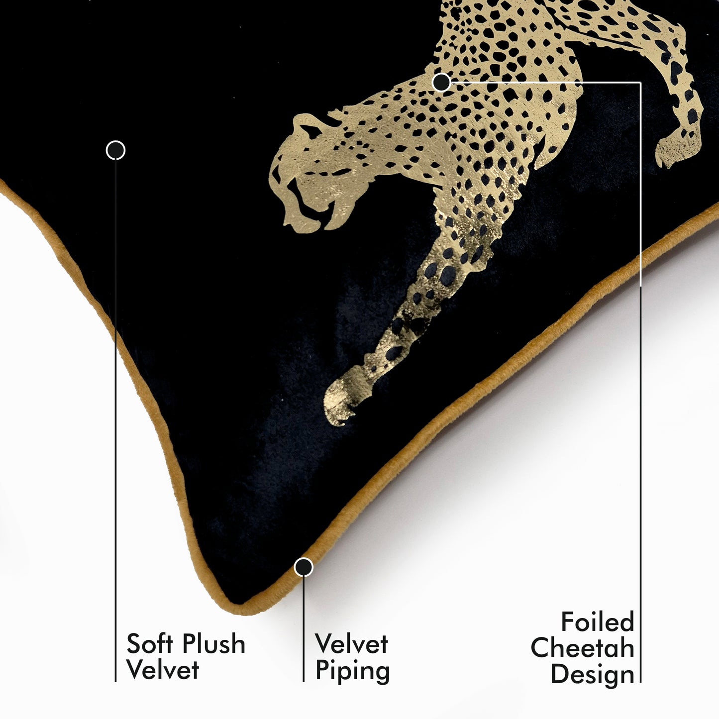 Nigeria - Black Velvet & Metallic Cheetah Cushion Covers | Set of 2