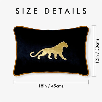 Catamount - Black Velvet & Gold Panther Lumbar Cushion Cover