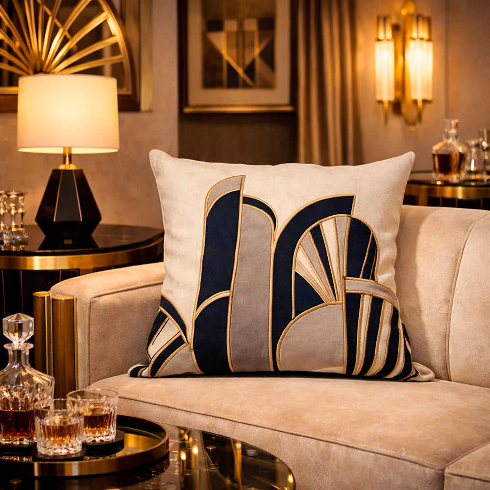 Art Deco Velvet Appliqué Cushion Cover