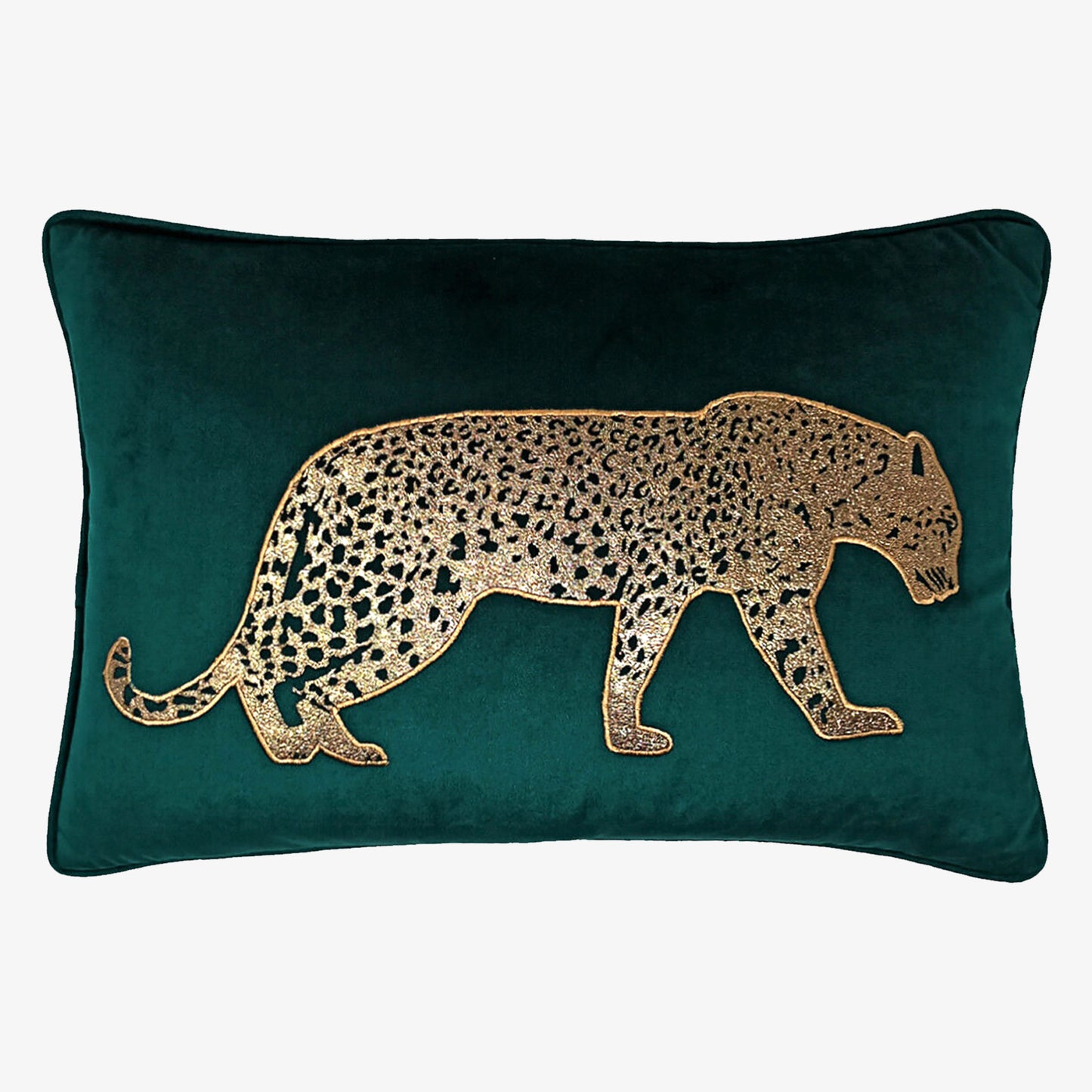 Black Velvet & Champagne Leopard Lumbar Cushion Cover