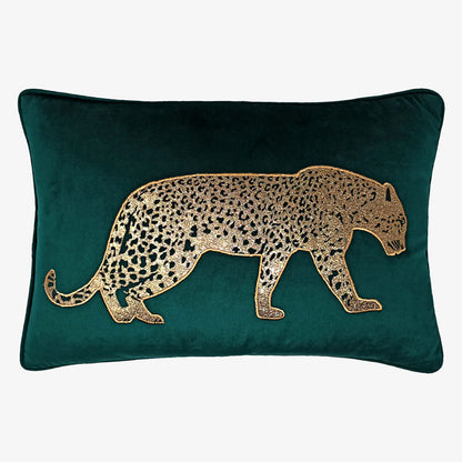 Black Velvet & Champagne Leopard Lumbar Cushion Cover