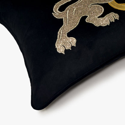 Black Velvet & Metallic Lion vs Serpent Lumbar Cushion Cover