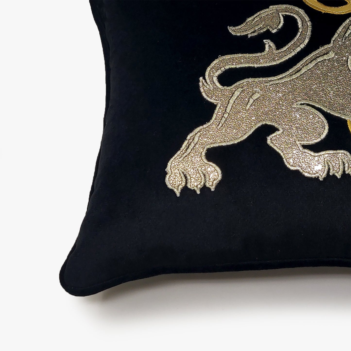 Black Velvet & Metallic Lion vs Serpent Lumbar Cushion Cover