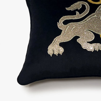 Black Velvet & Metallic Lion vs Serpent Lumbar Cushion Cover