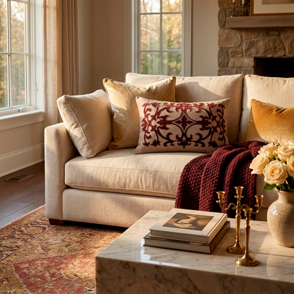 Burgundy Maroon Velvet Damask Lumbar Cushion Cover, 12x18 inch