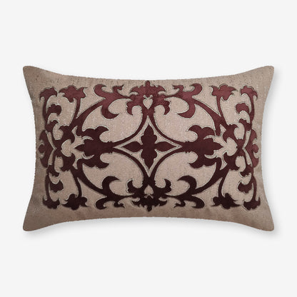 Burgundy Maroon Velvet Damask Lumbar Cushion Cover, 12x18 inch
