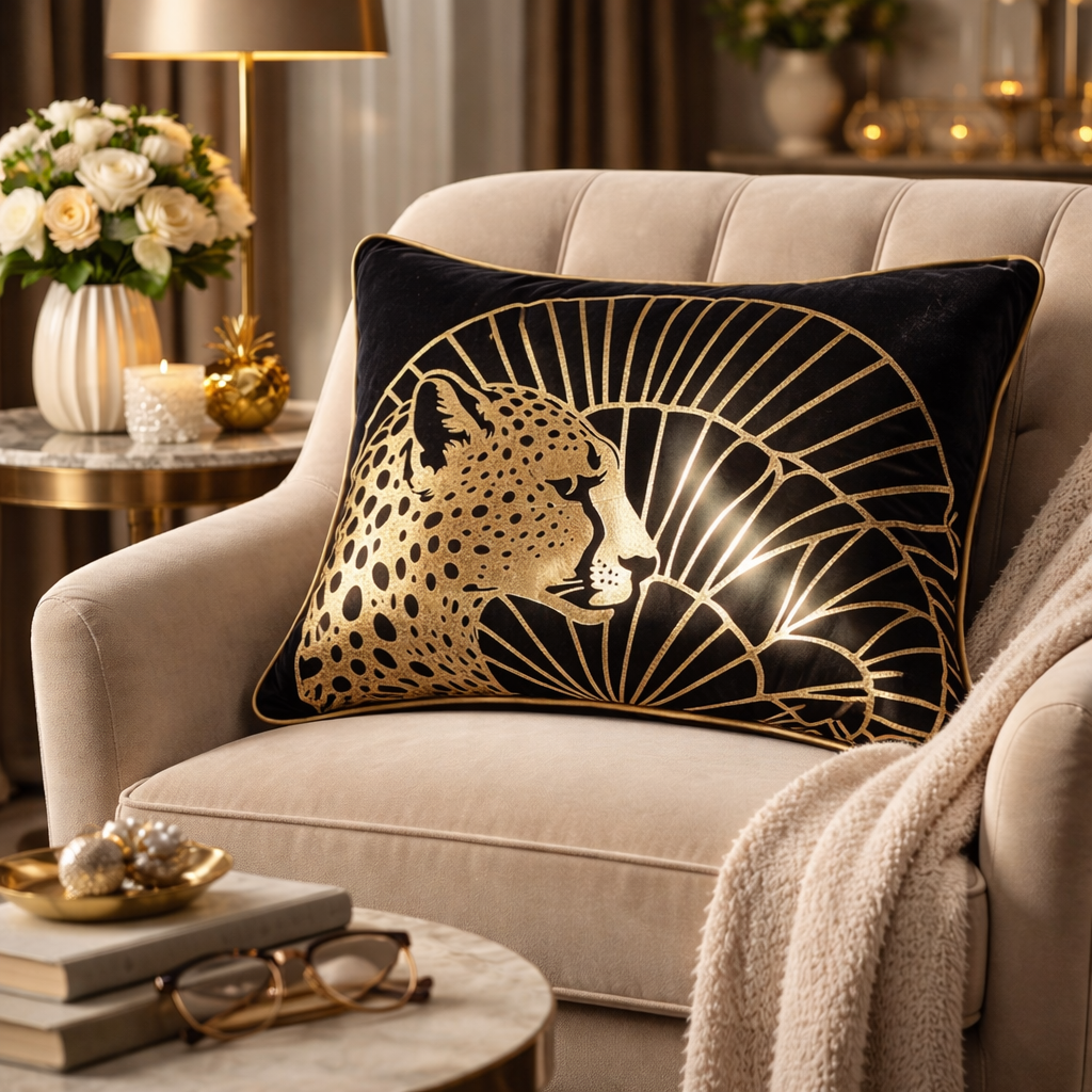 Cheetah Print Gold Foil Velvet Lumbar Cushion Cover, 12x18 inch