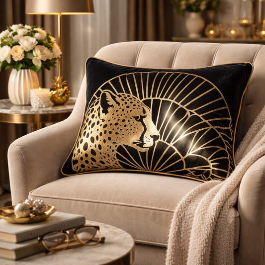 Cheetah Print Gold Foil Velvet Lumbar Cushion Cover, 12x18 inch