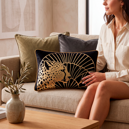 Cheetah Print Gold Foil Velvet Lumbar Cushion Cover, 12x18 inch