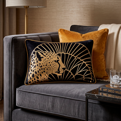 Cheetah Print Gold Foil Velvet Lumbar Cushion Cover, 12x18 inch