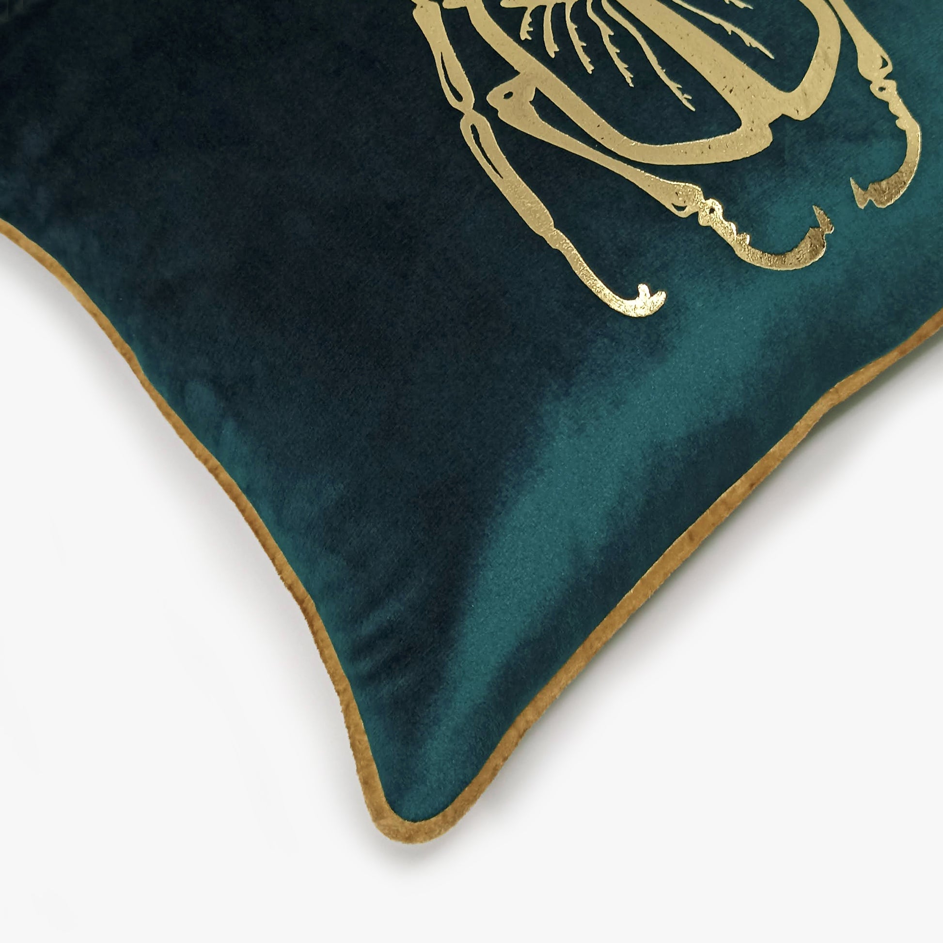 Emerald Green Gold Stag Beetle Velvet Cushion Cover, 16x16 inch
