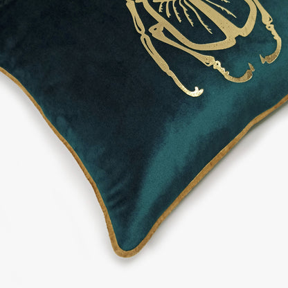 Emerald Green Gold Stag Beetle Velvet Cushion Cover, 16x16 inch
