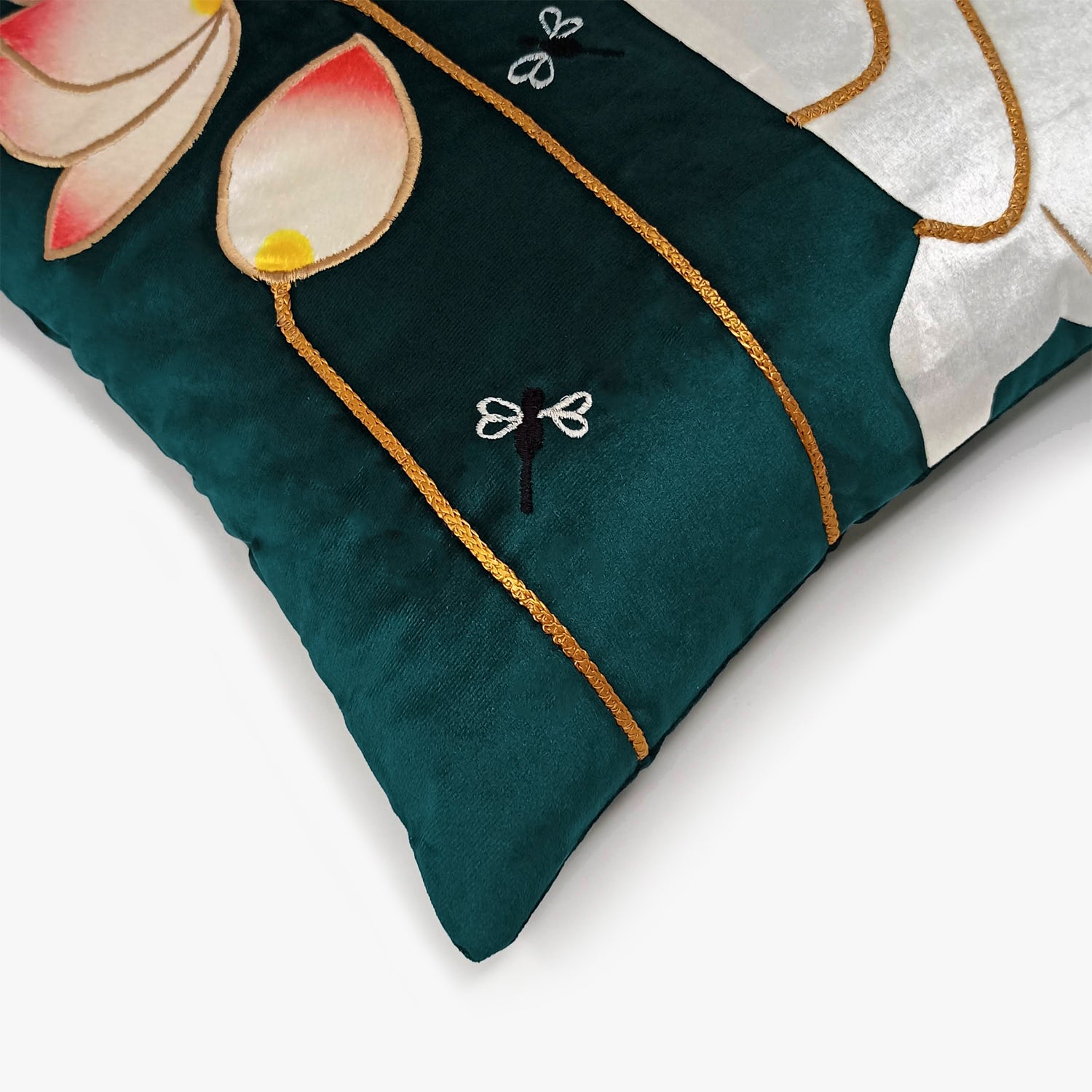 Emerald Green Velvet & Appliqué Pichwai Cow Cushion Cover