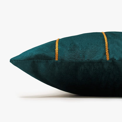 Emerald Green Velvet & Appliqué Pichwai Cow Cushion Cover