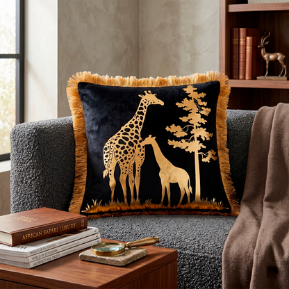 Giraffe Animal Print Gold Foil Velvet Cushion Cover, 16x16 inch