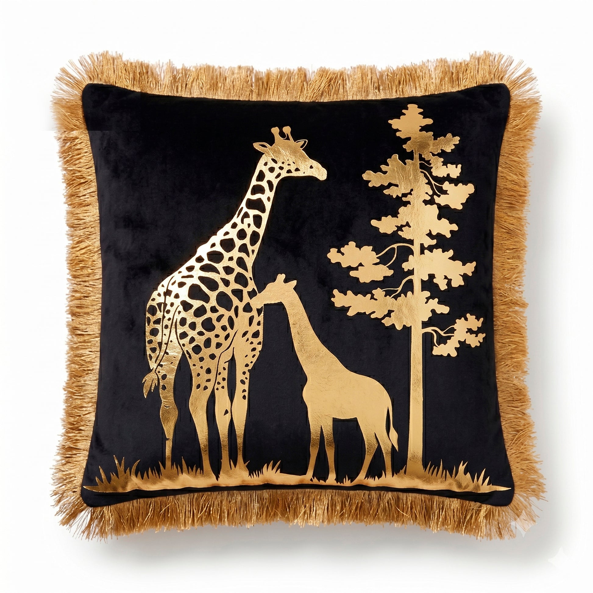 Giraffe Animal Print Gold Foil Velvet Cushion Cover, 16x16 inch