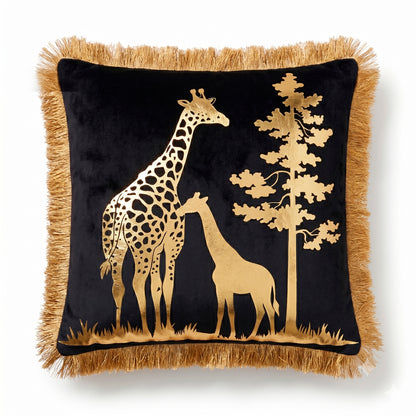 Giraffe Animal Print Gold Foil Velvet Cushion Cover, 16x16 inch