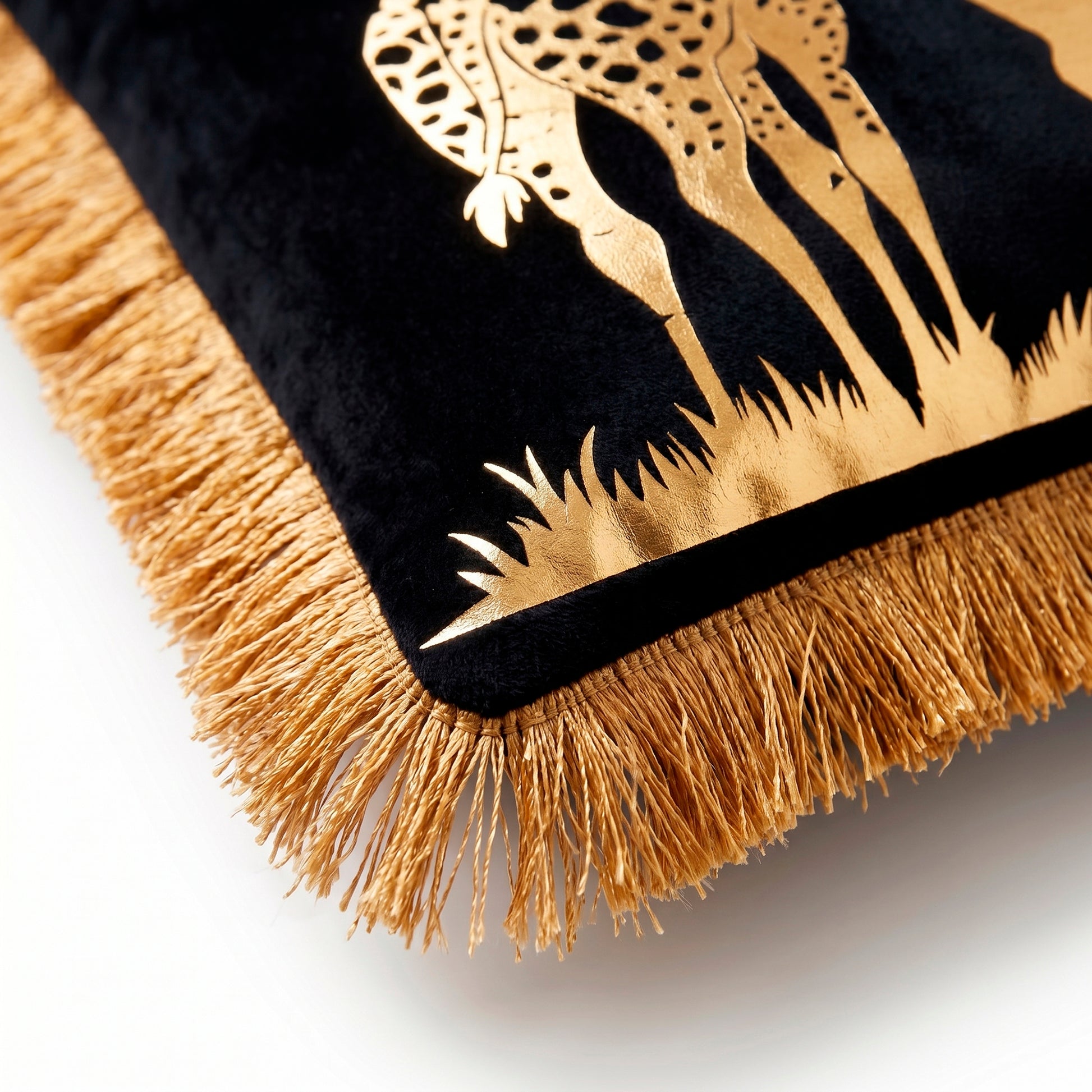 Giraffe Animal Print Gold Foil Velvet Cushion Cover, 16x16 inch